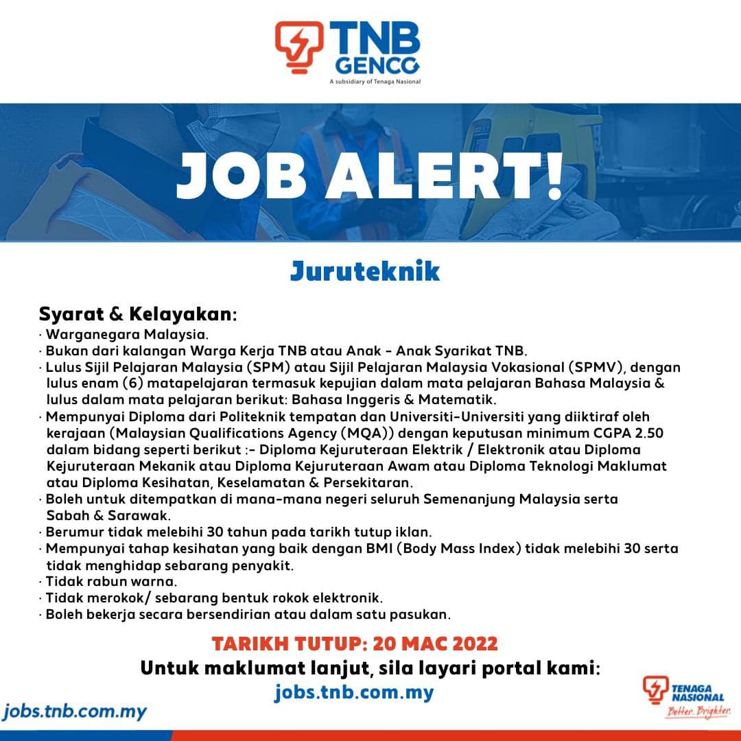 Kerja Kosong di Tenaga Nasional Berhad Pada Mac 2022