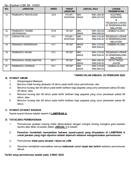 Kerja Kosong di Lembaga Getah Malaysia (LGM)