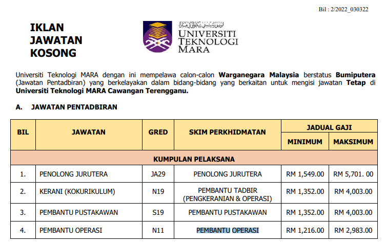 Kerja Kosong di uitm