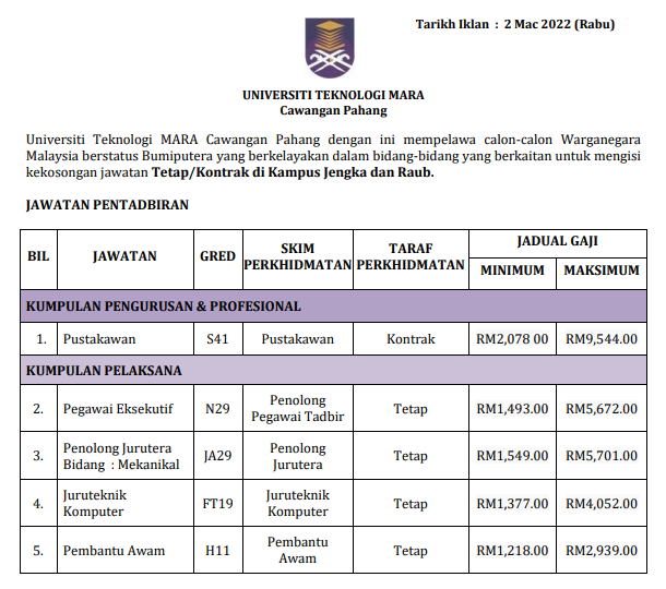 Kerja Kosong di uitm