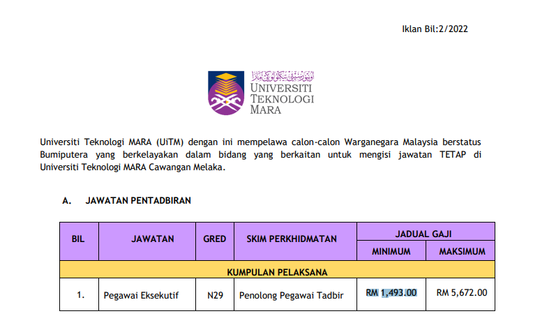 Kerja Kosong di Teknologi MARA (UiTM)