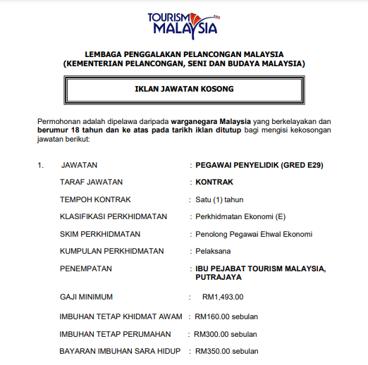 Kerja Kosong di Tourism Malaysia