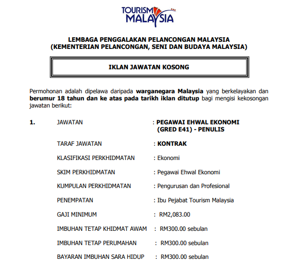 Kerja Kosong di Tourism Malaysia
