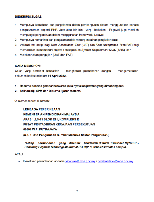 Kerja Kosong di Kementerian Pendidikan Malaysia (KPM)