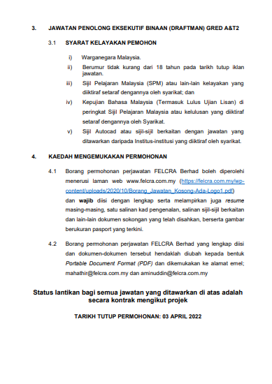 Kerja Kosong di Felcra Berhad