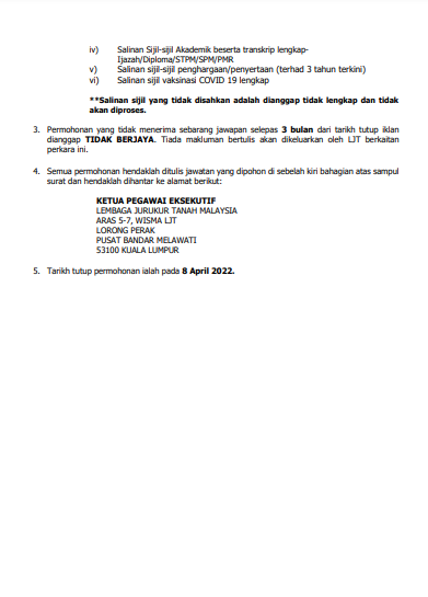Kerja Kosong di Lembaga Jurukur Tanah (LJT)