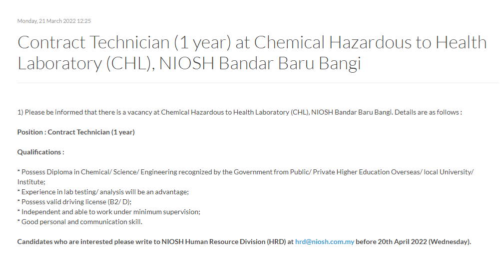 Kerja Kosong di NIOSH