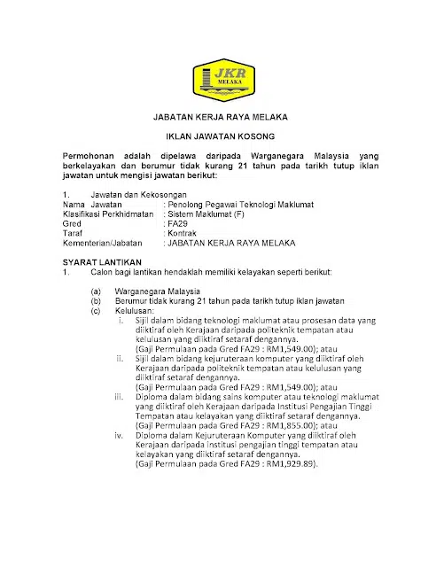 Kerja Kosong di Jabatan Kerja Raya (JKR)