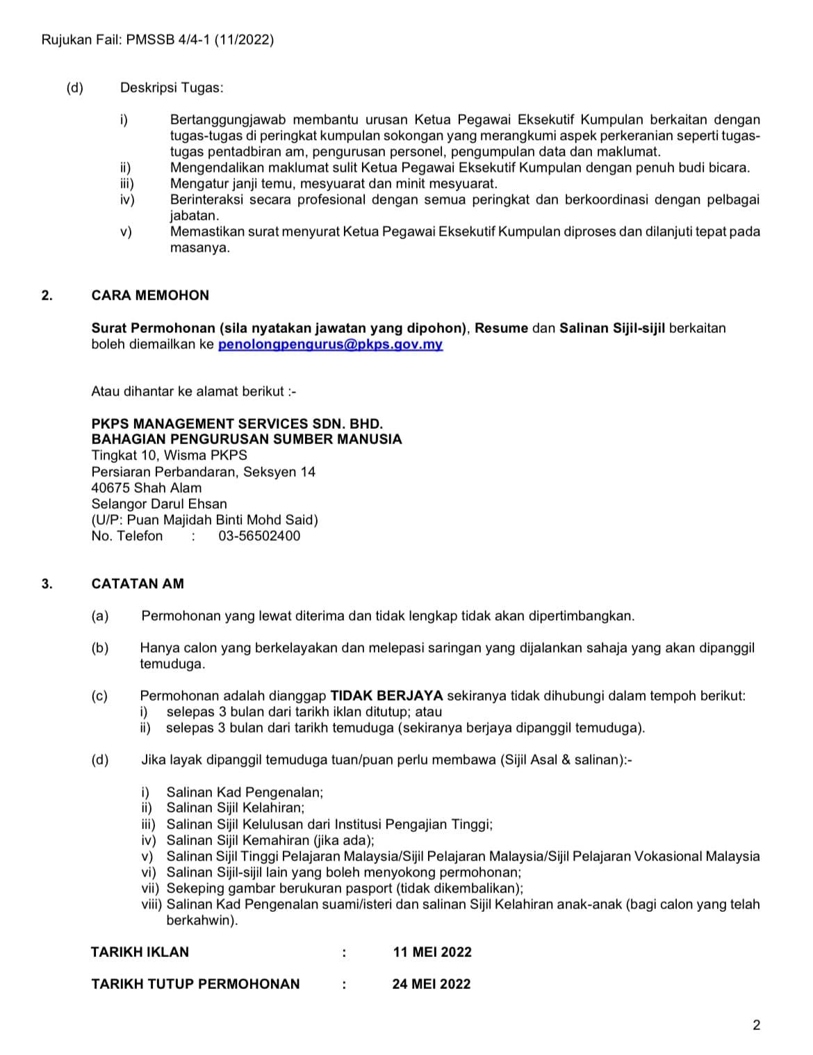 Kerja Kosong di Perbadanan Kemajuan Pertanian Selangor (PKPS) 2 Kerja Kosong di Perbadanan Kemajuan Pertanian Selangor (PKPS)