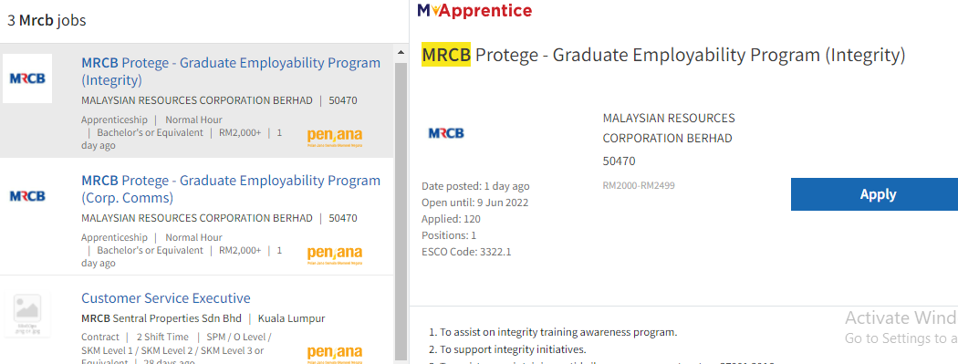 Kerja Kosong di Malaysia Resources Corporation Berhad (MRCB)