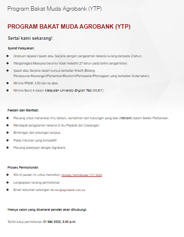 Kerja Kosong di Bank Pertanian (Agrobank)