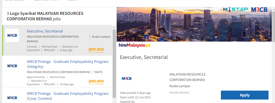 Kerja Kosong di Malaysia Resources Corporation Berhad (MRCB)