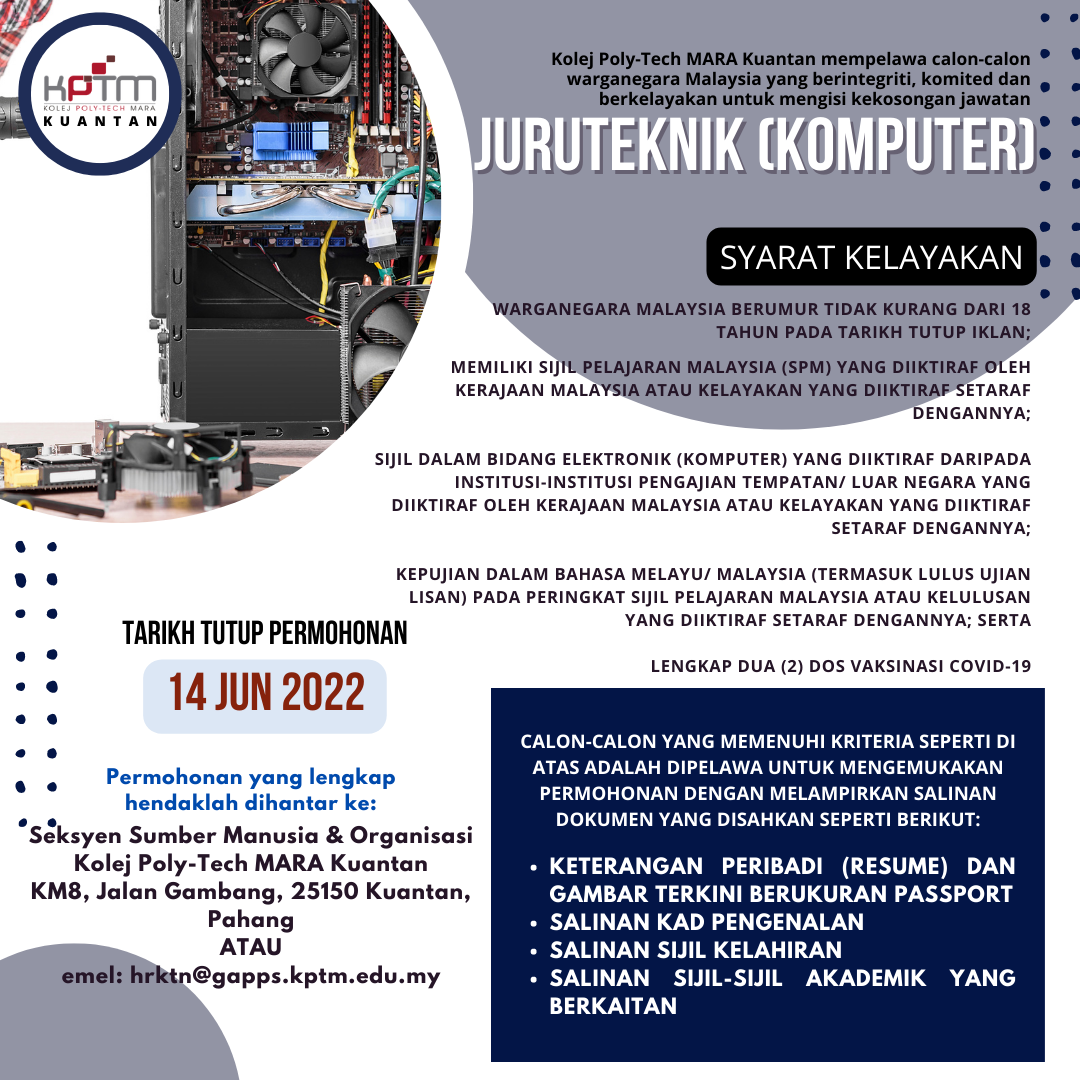 Kerja Kosong di Kolej Poly Tech MARA (KPTM)