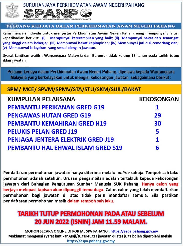 Kerja Kosong di Perkhidmatan Awam Pahang