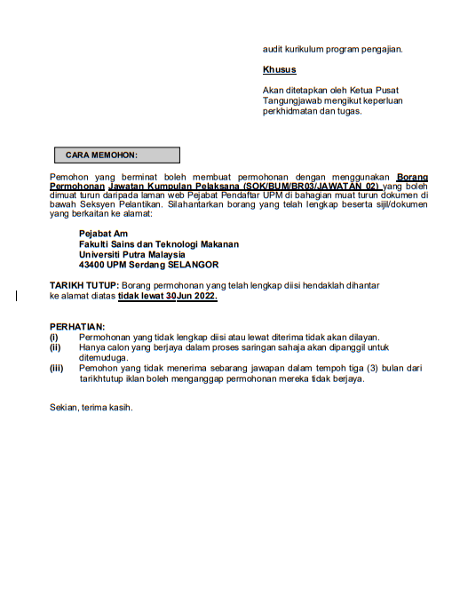 Kerja Kosong di UPM