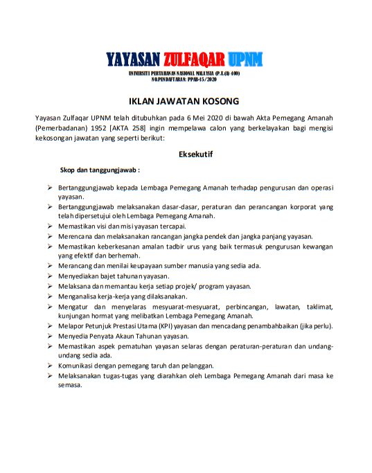 Kerja Kosong di UPNM