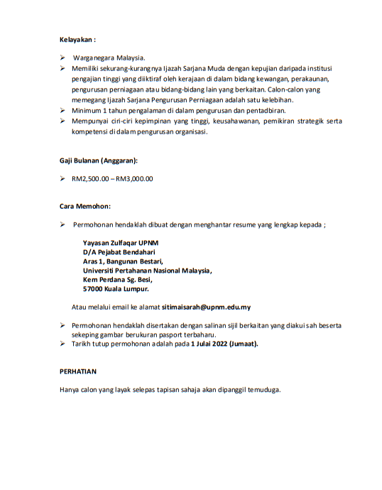Kerja Kosong di UPNM
