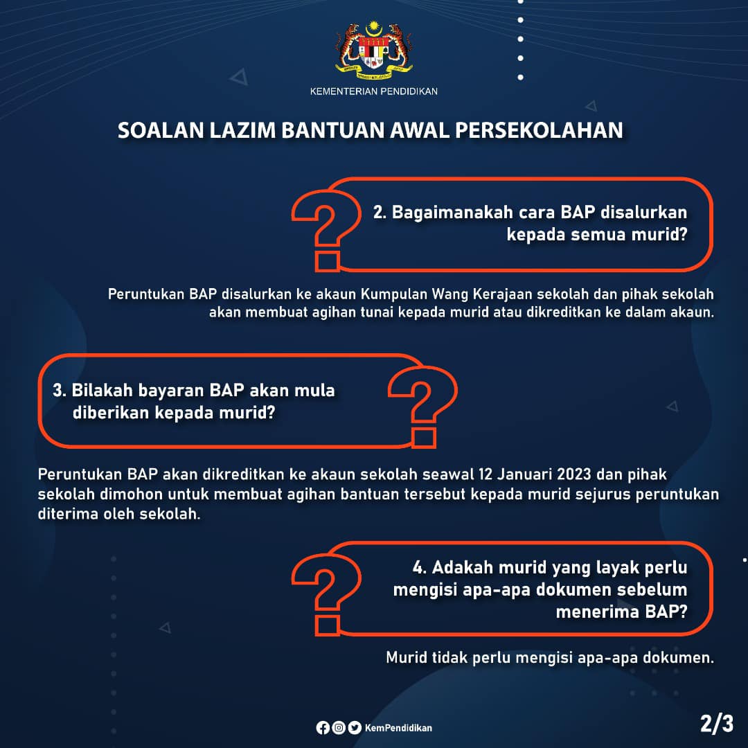 tarikh bayaran bantuan awal persekolahan 2023