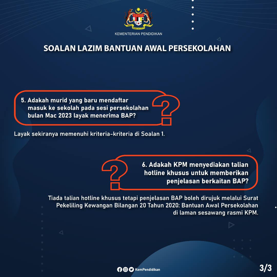 tarikh bayaran bantuan awal persekolahan 2023