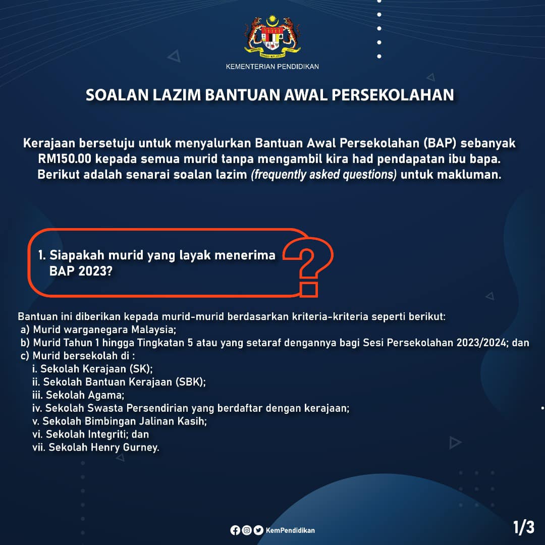 tarikh bayaran bantuan awal persekolahan 2023