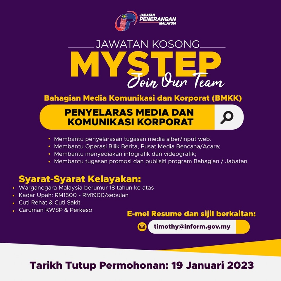Jawatan Kosong MySTEP 2023: Mohon sekarang 2 jawatan kosong mystep 2023