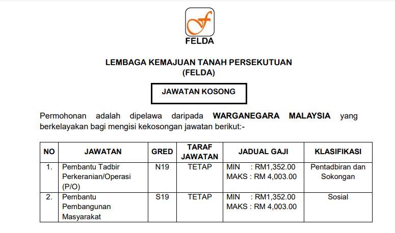 Kerja Kosong di FELDA