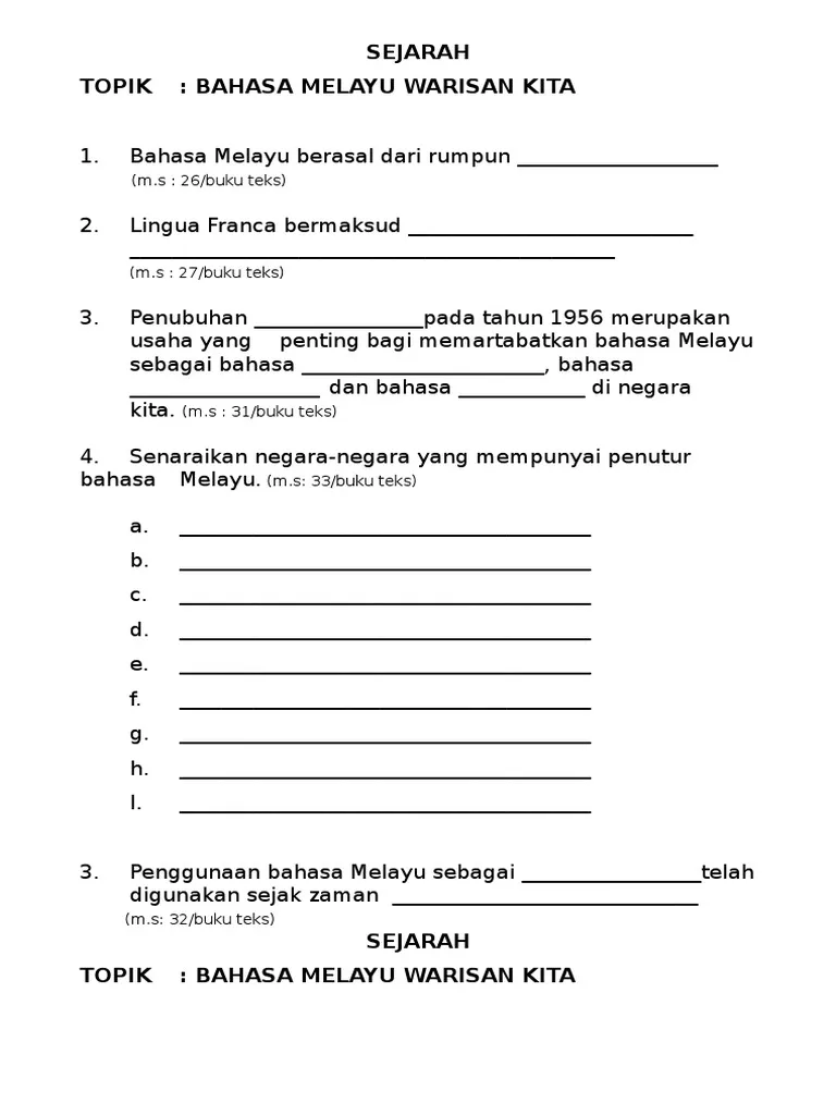 Soalan Sejarah Tahun 5