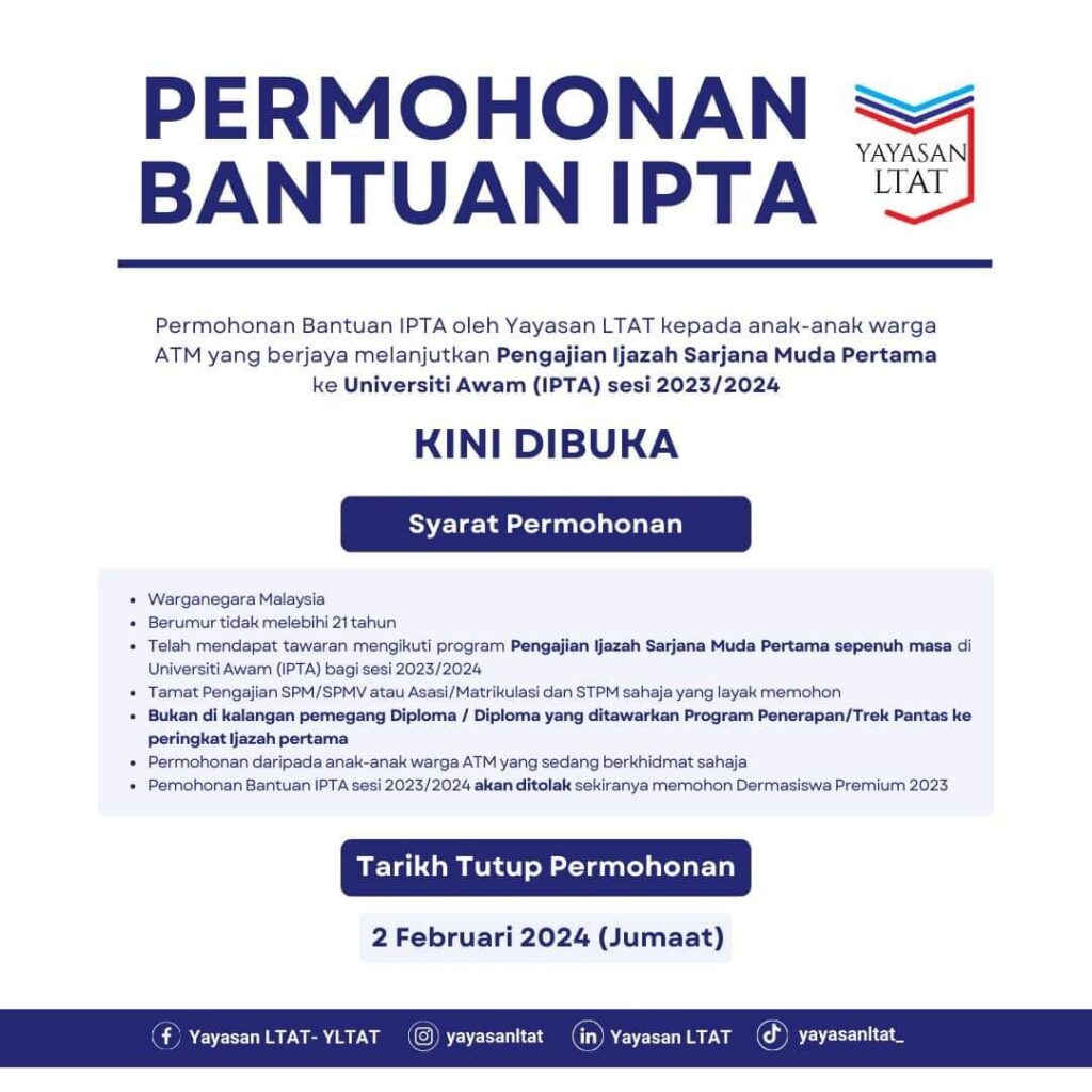 Permohonan Bantuan IPTA Yayasan LTAT Bagi Tahun 2024 1