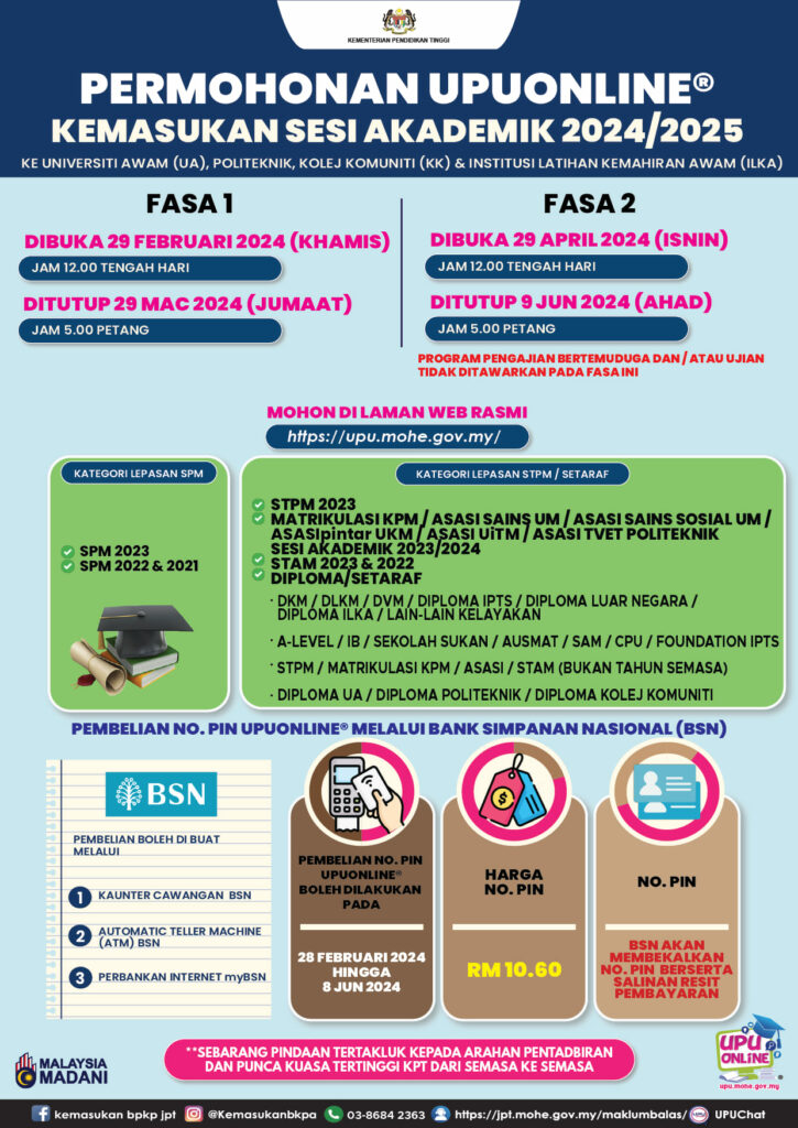 Permohonan UPU Online 2024: Kemasukan Sesi Akademik 2024/2025 1