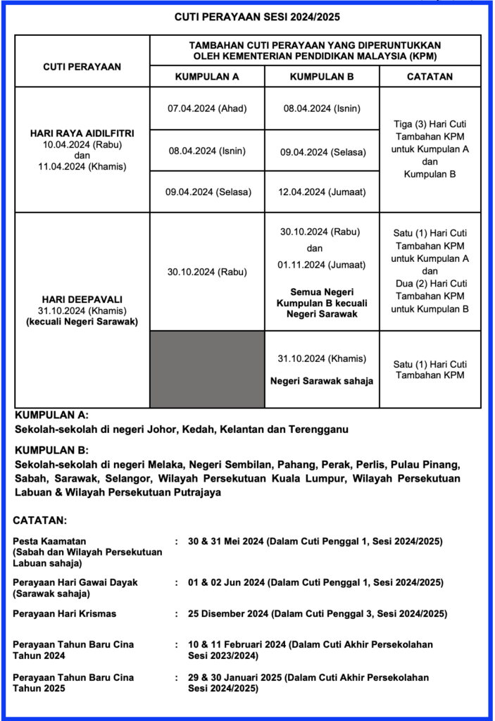 Syawal 2024: Tarikh Hari Raya Aidilfitri & Cuti Tambahan KPM 3