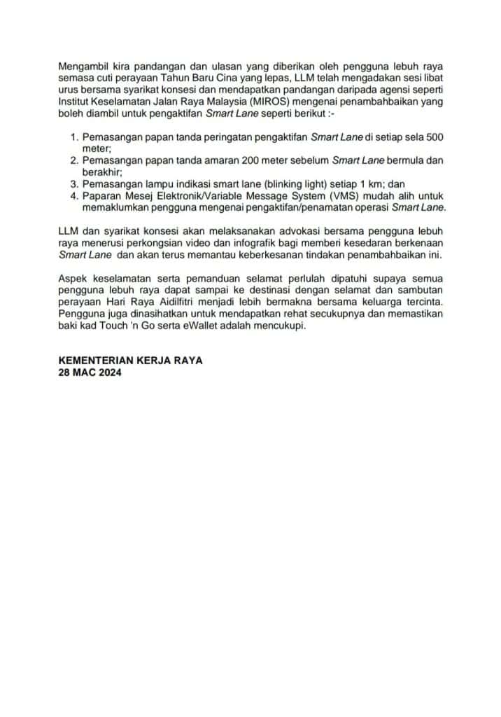 Tol Percuma Sempena Hari Raya Aidilfitri 2024 3