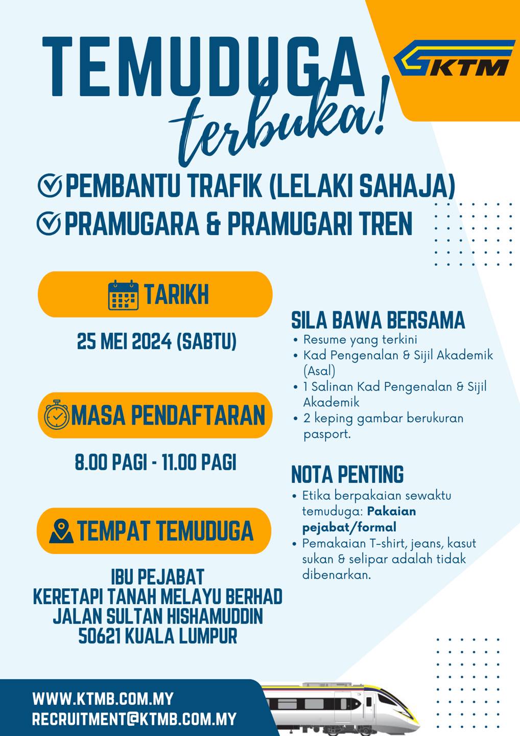 Temuduga Terbuka KTMB 2024 Kini Kembali! - TCER.MY