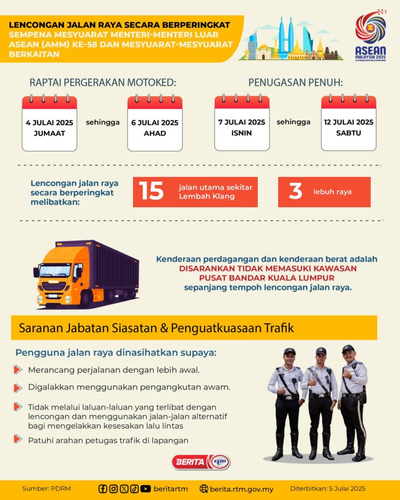 Mesyuarat ASEAN 2025: Lencongan Jalan Raya Sempena AMM Ke-58 1 Mesyuarat ASEAN 2025: Lencongan Jalan Raya Sempena AMM Ke-58 1