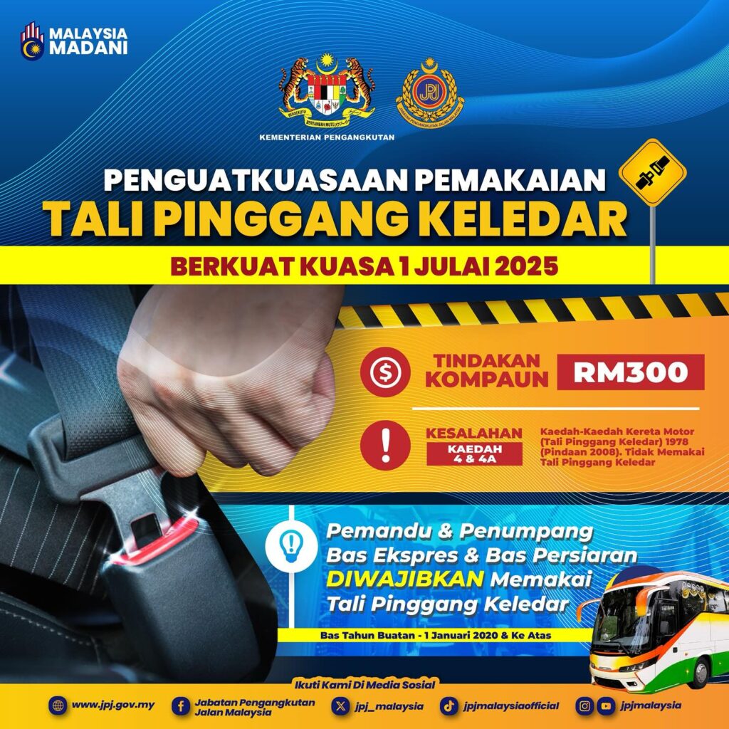 Penguatkuasaan Pemakaian Tali Pinggang Keledar Bas 1 Julai 2025 1