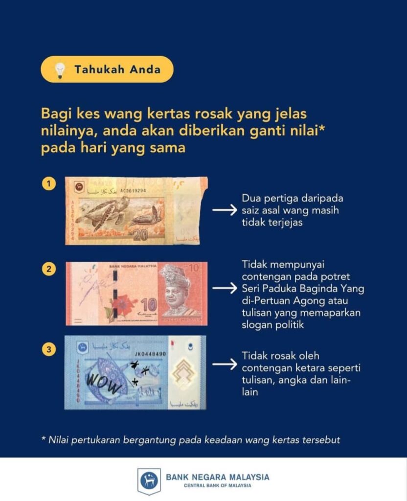 Cara Tukar Wang Kertas Rosak Menurut Bank Negara Malaysia 2