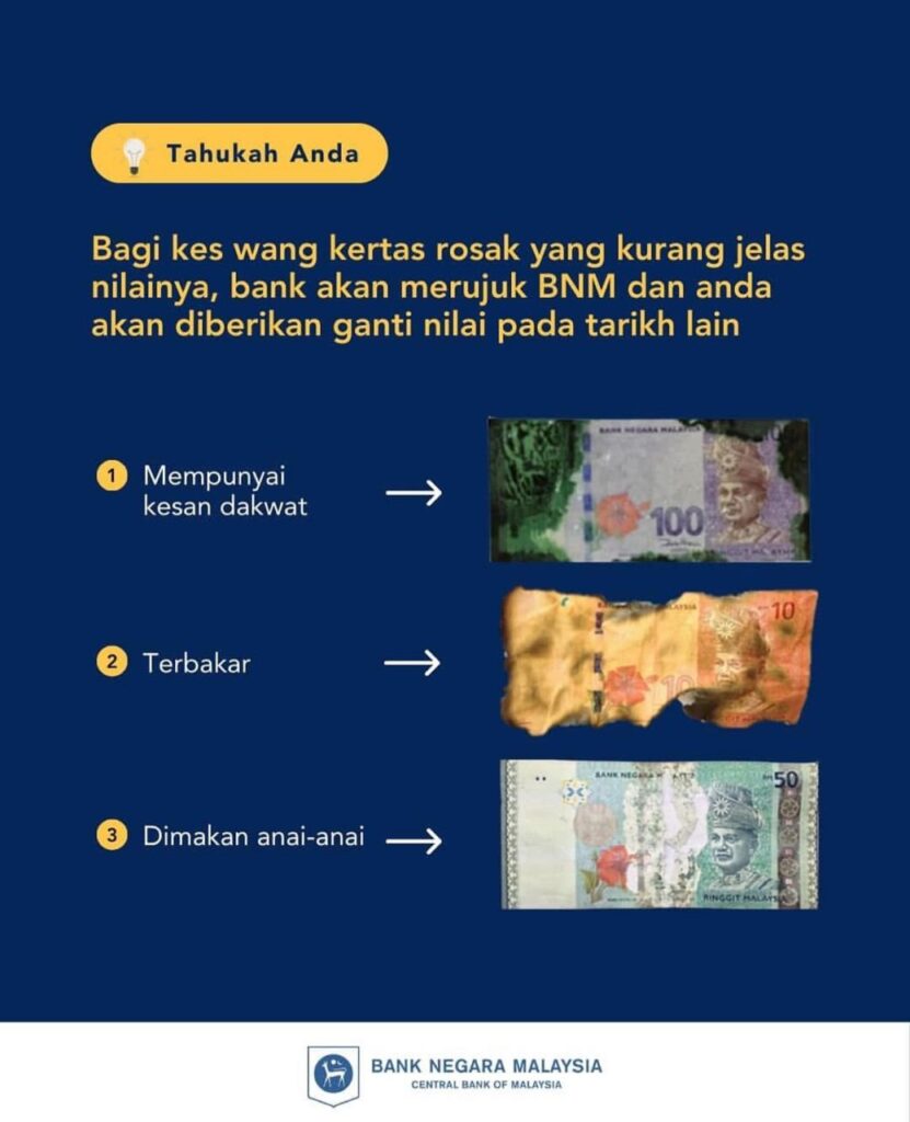 Cara Tukar Wang Kertas Rosak Menurut Bank Negara Malaysia 3