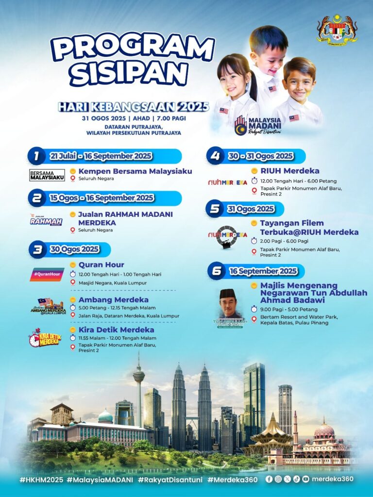 Sambutan Hari Kebangsaan 2025: Tarikh, Lokasi, Aturcara, Kemudahan Disediakan & Penutupan Jalan 2 Sambutan Hari Kebangsaan 2025: Tarikh, Lokasi, Aturcara, Kemudahan Disediakan & Penutupan Jalan 2